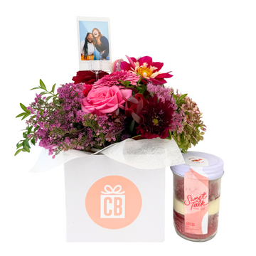 Posy with a cake jar and polaroid picture is the perfect gift | Personalised gifts | Celebration Box NZ