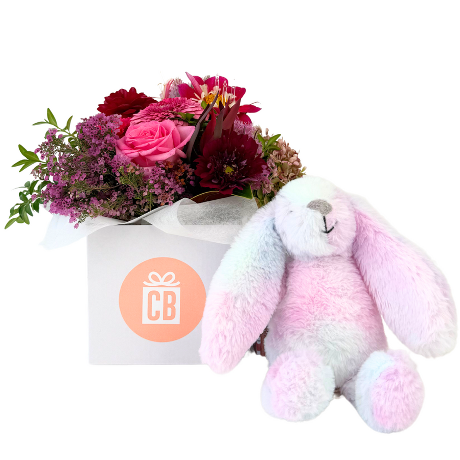 Posy with a bunny is the perfect gift | Baby Shower Gifts | Personalised gifts | Celebration Box NZ