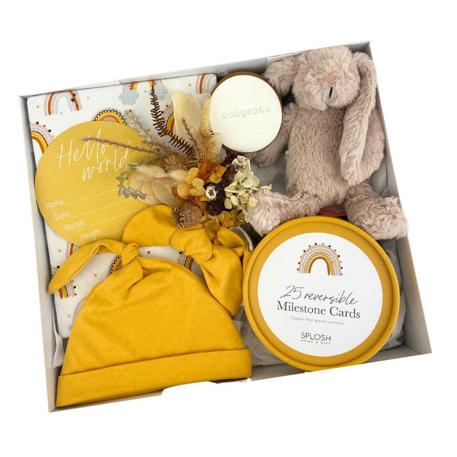 Yellow Baby Shower Gift Box NZ | The perfect gift for new born babies and their parents | Delivered nz wide | Celebration Box NZ