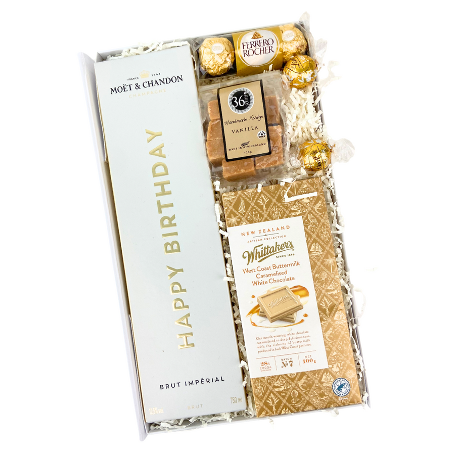 Happy Birthday Moet Champagne Gift Boxes and sweet treats New Zealand wide-Celebration Box NZ
