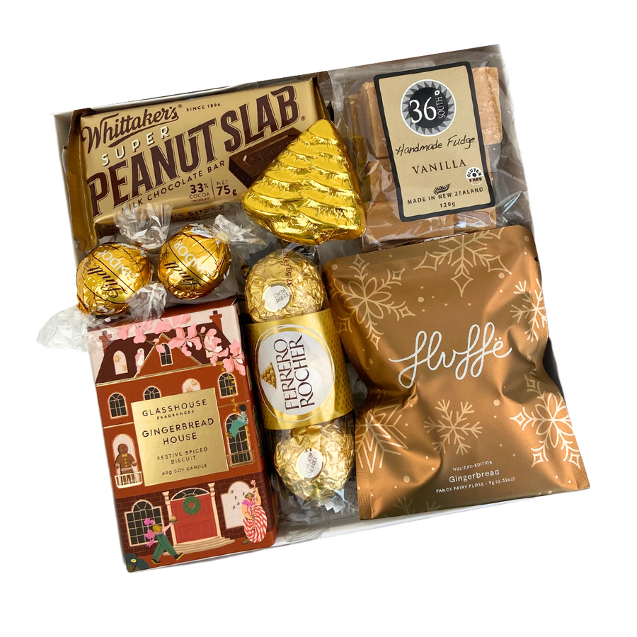 Gingerbread House Glass House candle Christmas Gift Box Delivery NZ Wide and Auckland Same Day. Celebration Box NZ.