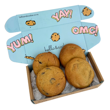 Gourmet chocolate chip and caramel and white chocolate chip cookies 4 pack | Gourmet Gift Boxes | Gift Boxes nz | delivered nz wide | Celebration Box NZ