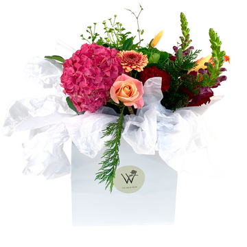 Flower Delivery with Celebration Box and The Wild Rose. Auckland Same Day Delivery. Posy flowers in a bag,