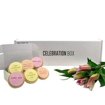 Celebration Box and The Wild Rose Flower Gift Boxes and Personalised Cookies. Delivery NZ Wide