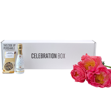 Alcohol and Peony Flower Gift Box with Celebration Box and The Wild Rose. Delivery NZ Wide and Auckland Same Day, 7 Days a Week